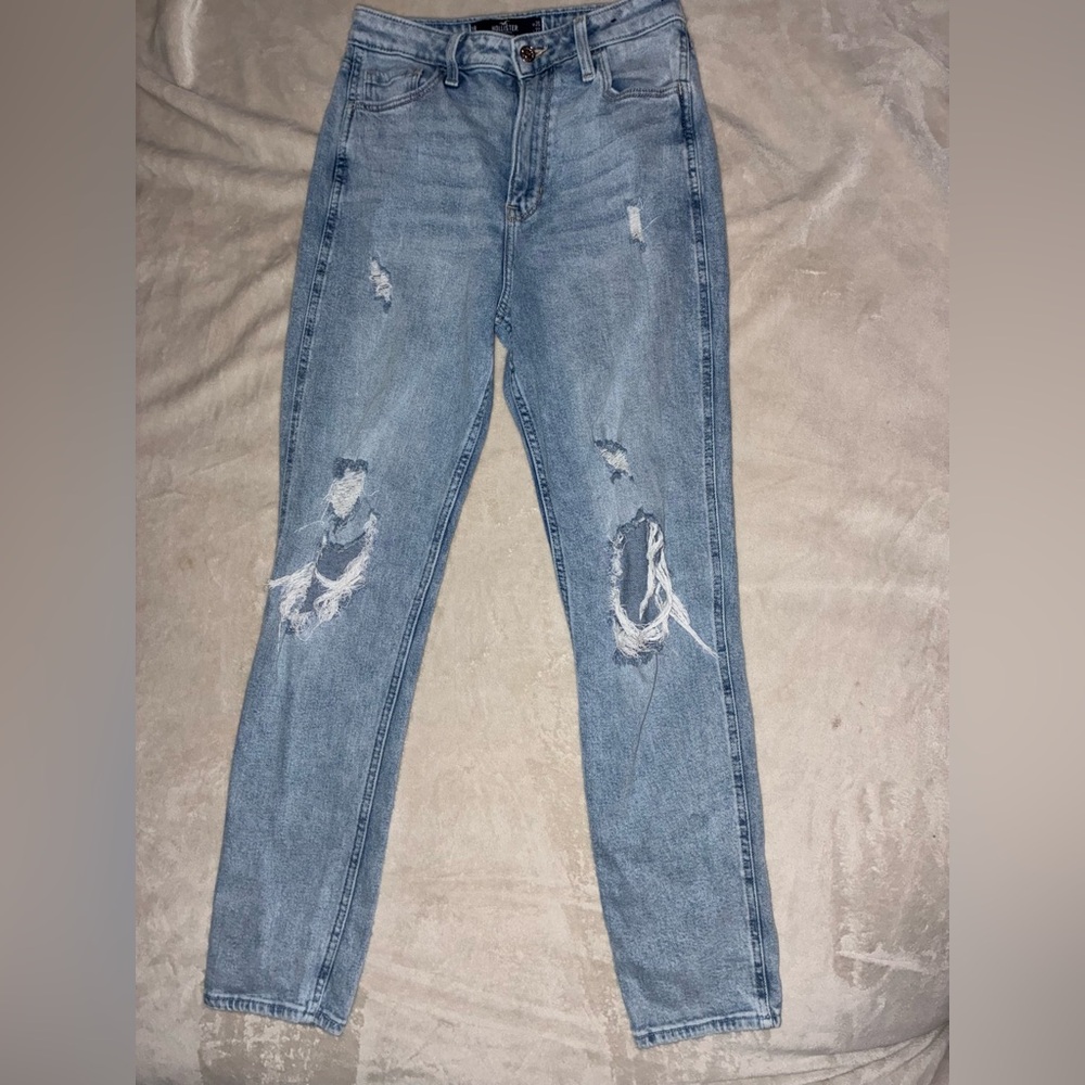 Hollister Light Blue Ripped Ultra High Rise Mom Jeans
